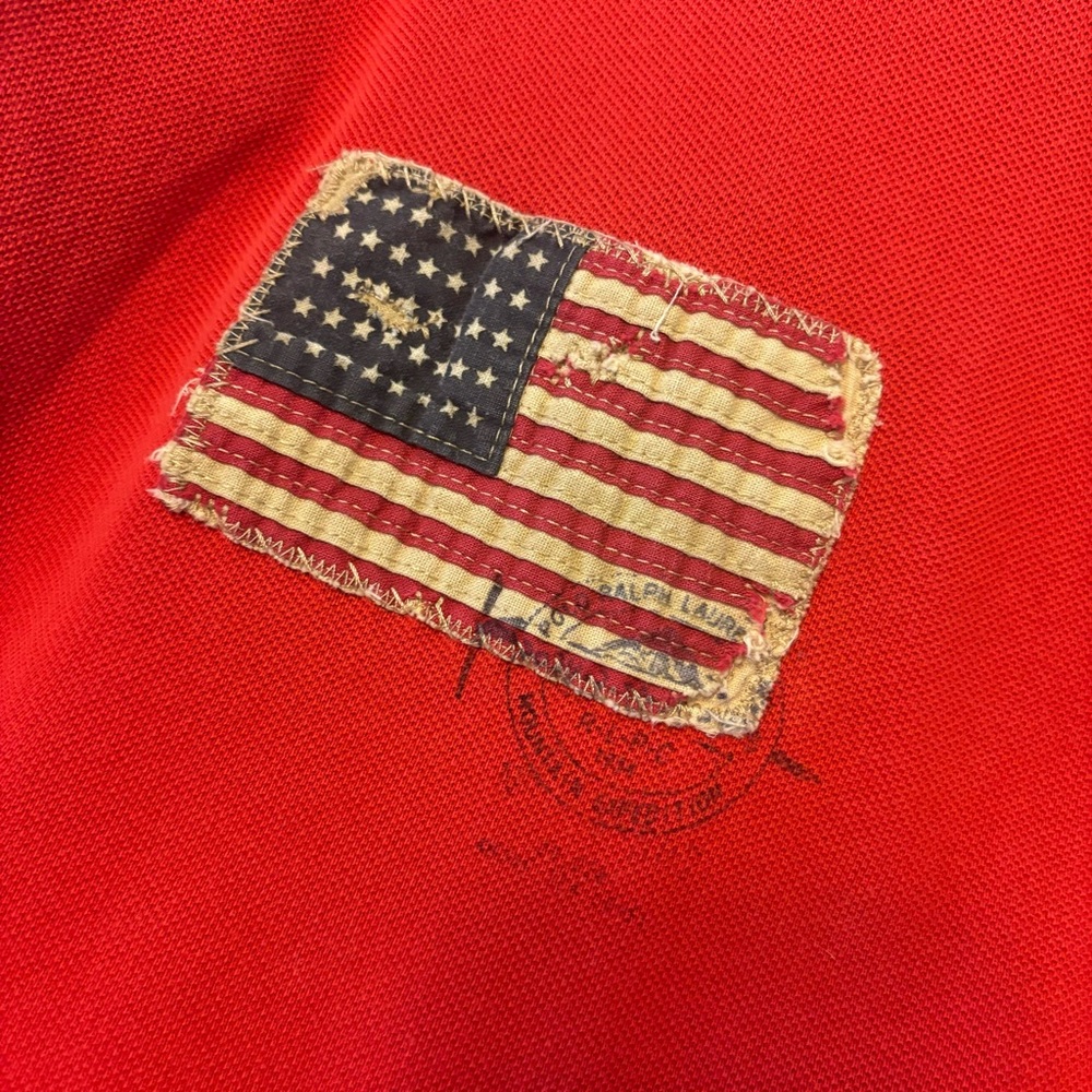 Polo. By Ralph Lauren red polo with Flag/stencil/distress-BIG Men’s 3X - Picture 11 of 16